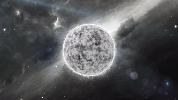 Cinematic flaming white star. Digital star with hot plasma and nuclear fusion reactions. Sci-fi art alt