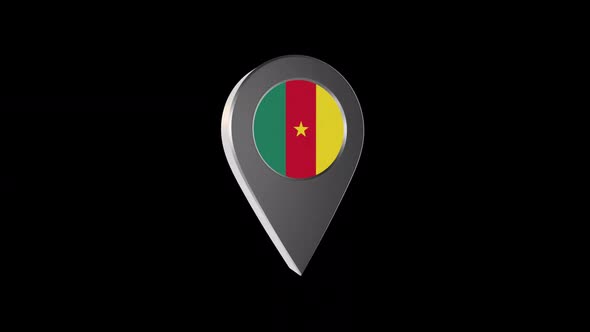 3d Animation Map Navigation Pointer With Cameroon Flag With Alpha Channel  - 2K