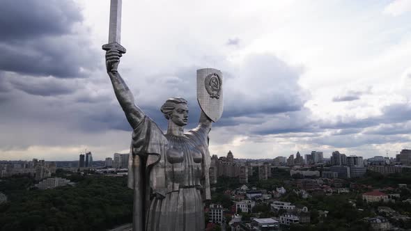 Kyiv, Ukraine: Aerial View of the Motherland Monument.