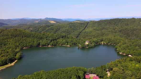 Aerial view of Lake Pocuvadlo in the locality of Banska Stiavnica in Slovakia