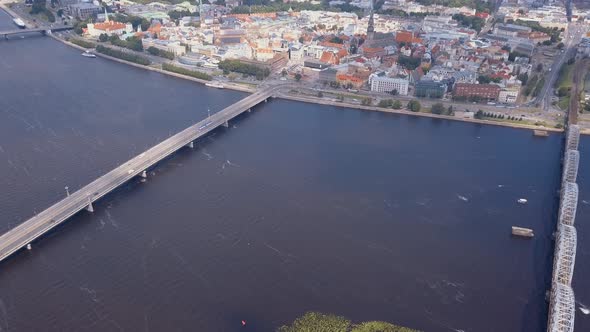 Beautiful Aerial View Over Riga City with Old Town