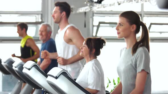 Group of People Training on Treadmill.