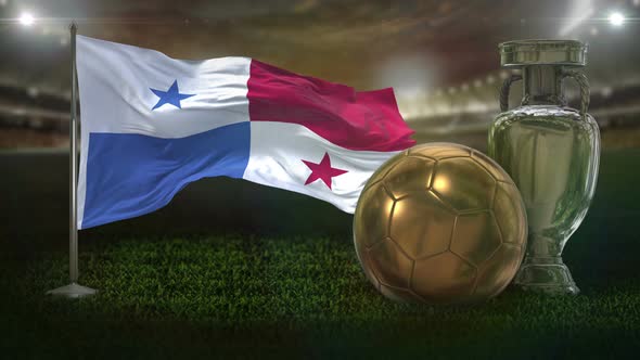 Panama Flag With Football And Cup Background Loop