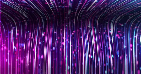 vertical motion lines and dots in purple and blue colors. Abstract background. 4k 3D animation