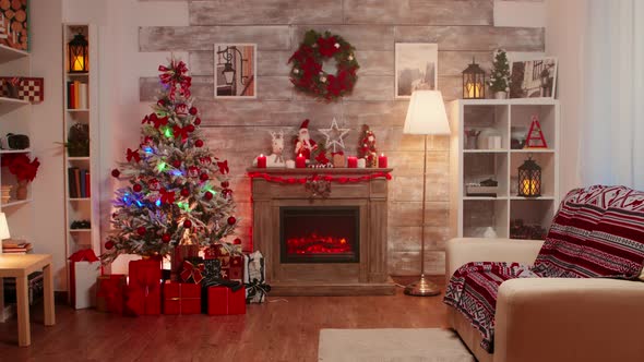 Zoom in Shot of Room Decorated for Christmas Holiday