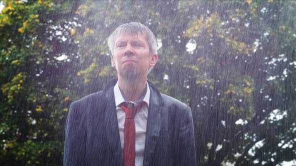 Businessman in the Rain