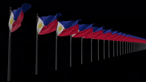 Row Of Philippines Flags With Alpha 4K