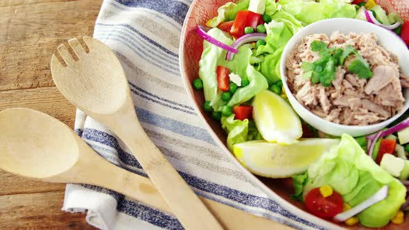 Raw meat and vegetables in bowl