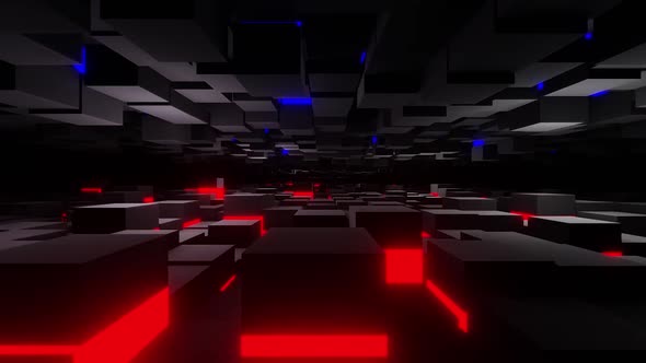 Red And Blue Tunnel Motion With Dark Cubes Vj Loop HD