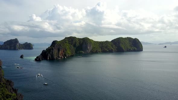 Aerial View from Miniloc Island to Inatula Island, Bacuit Bay, El-Nido. Palawan Island, Philippines