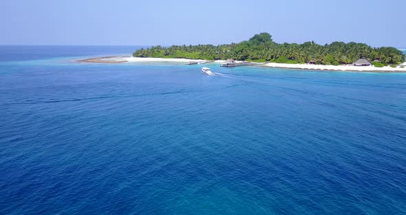 Natural overhead travel shot of a white paradise beach and turquoise sea background in vibrant 4K