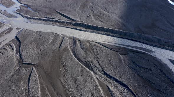 Aerial View of  Glacial River and Moraine System in Iceland