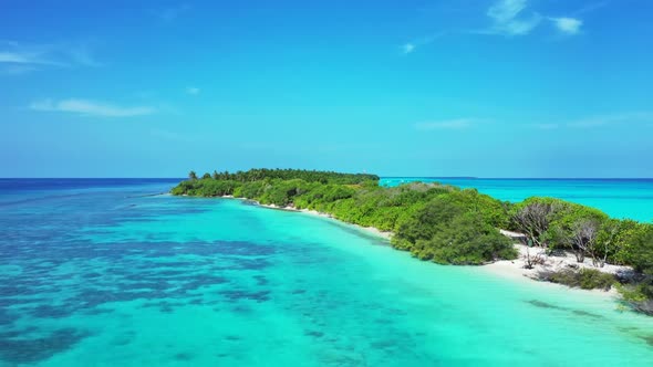 Aerial drone view landscape of relaxing coastline beach break by turquoise sea and white sandy backg