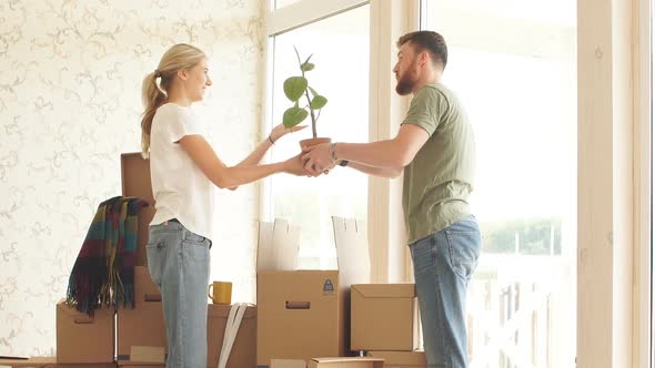 Young Family Disassembles Boxes of Things While Moving To a New House