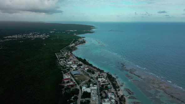 the hotel zone of the beach of Mahahual in Mexico