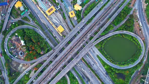 4K footage : aerial view from a drone flying over expressway