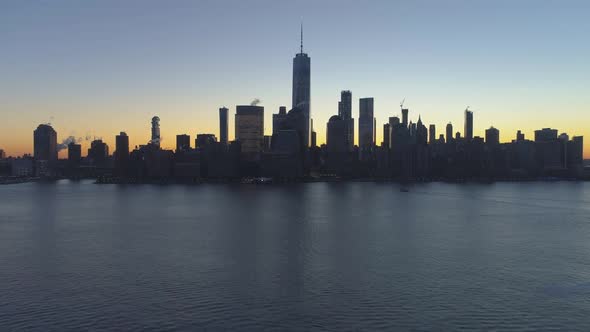 Skyline of Lower Manhattan, New York at Morning Twilight. Aerial View
