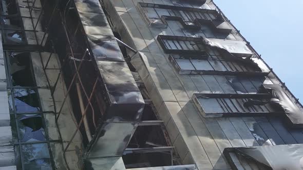 Vertical Video of a Destroyed Building of a Shopping Center in Bucha Ukraine