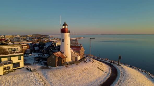 Urk Flevoland Netherlands a Sunny Snow Winter Day at the Old Village of Urk with Fishing Boats at