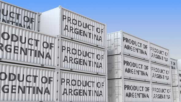 Cargo Containers with PRODUCT OF ARGENTINA Text