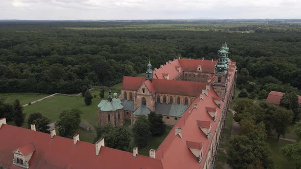 Aerial drone view of the Cistercian abbey in Lubiąż. Lower Silesia, Poland.