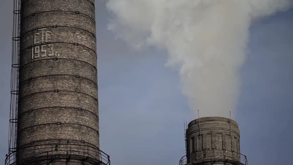 Smoke Comes From the Chimney. Air Pollution. Slow Motion. Ecology. Kyiv. Ukraine