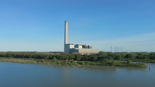 Aerial Panorama of Industrial Area with Chimne of Thermal Power Plant or Station