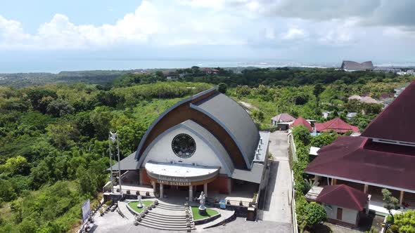 Aerial Panorama of Catholic Church in Bali