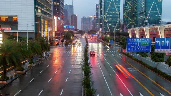 Shenzhen China Urban Cityscape Street Traffic Timelapse Pan Up