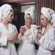 Young Three Women Drinking Juicy Detox Juice Beverage After Spa Treatment Having Rest Enjoying - VideoHive Item for Sale