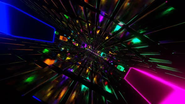 VJ Loop Tunnel of Flying Glossy Multicolored Cubes