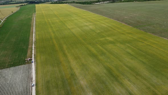 Aerial View on Green Wheat Field in Countryside