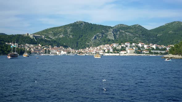 Picturesque view of Dubrovnic Croatia from Adriatic Sea on a sunny day.