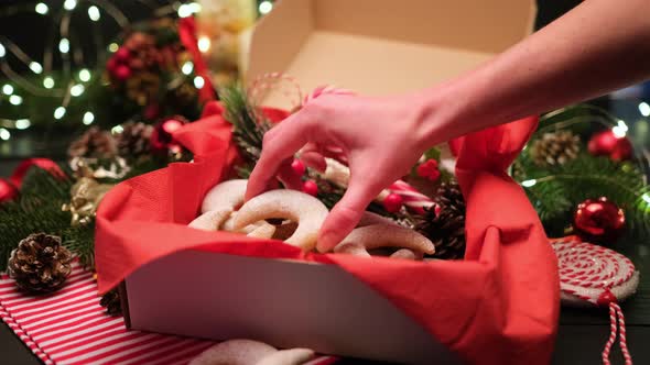 Gift Box Full of Traditional German or Austrian Vanillekipferl Vanilla Kipferl Cookies