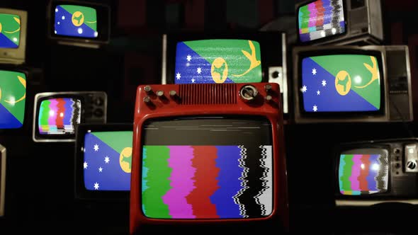 Christmas Island flag and Stack of Retro TV.