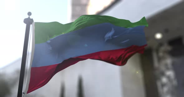 Republic of Dagestan region flag waving