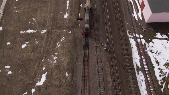 Shunting Work at a Railway Station Aerial View