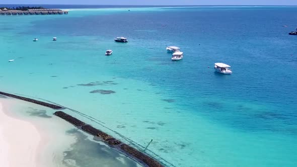 Aerial drone landscape of resort beach journey by blue sea with sand background