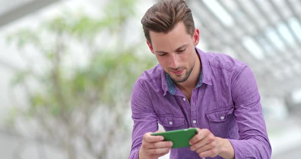 Man use of mobile phone at outdoor