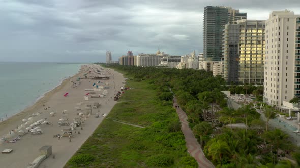 Low Aerial Flight Coastal Miami Beach Fl