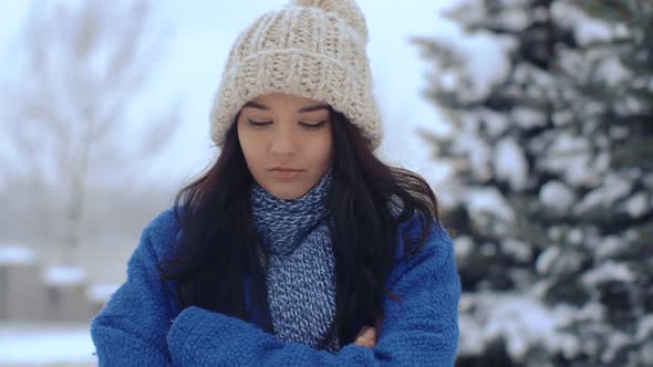 Angry Serious Winter Woman Portrait