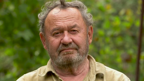 Closeup portrait of an elderly man with a beard