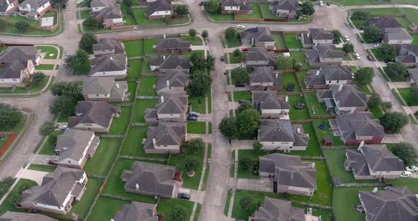 Aerial of middle class suburban neighborhood just outside of Houston, Texas