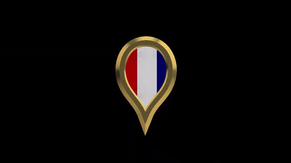France Flag 3D Rotating Location Gold Pin Icon