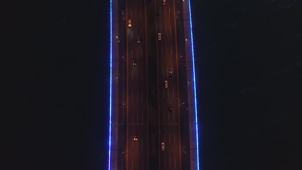 Aerial Top View of the Bridge in the Modern City Drone View of the Bridge with Illumination