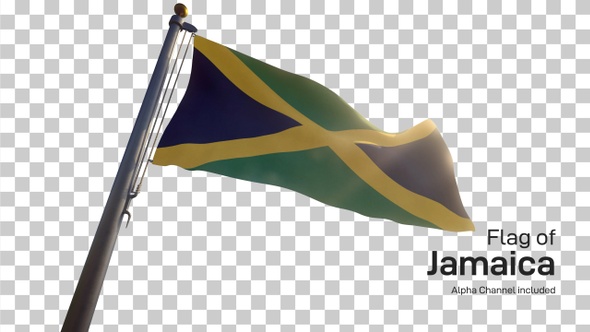 Jamaica Flag on a Flagpole with Alpha-Channel