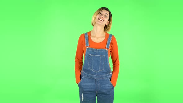 Female Bursting with Laughter Being in Positive. Green Screen