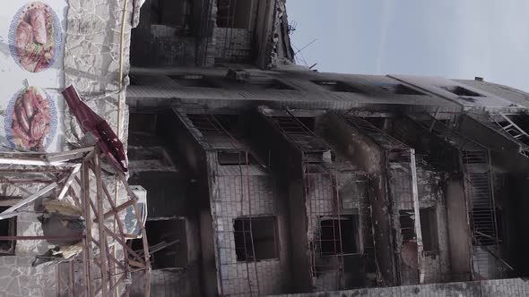 Vertical Video of Borodyanka Ukraine  Destroyed Building During the War