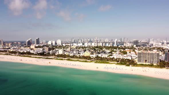 Aerial Rising Revel Miami Beach Florida Wide Angle Far Shot