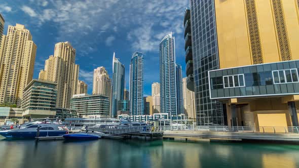 View of Dubai Marina Towers in Dubai at Day Time Timelapse Hyperlapse